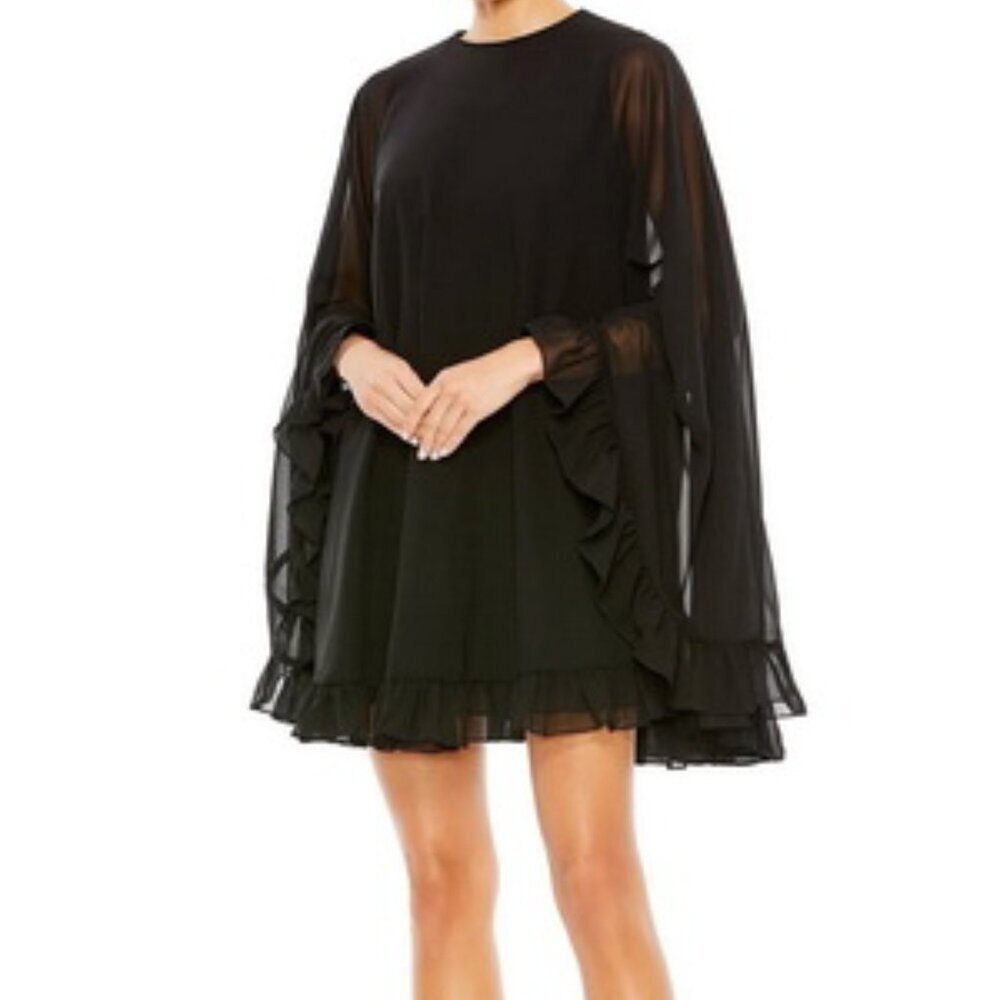 Ieena Mac Duggal Black Ruffle Cape Minidress